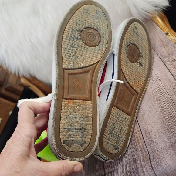Vintage Polo Ralph Lauren Red Canvas High-Top Sneakers with White Laces Sz 10D - Picture 7 of 13